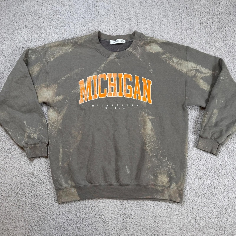 Missguided Michigan Crewneck Bleach Wash Distressed College Sweatshirt Oversized